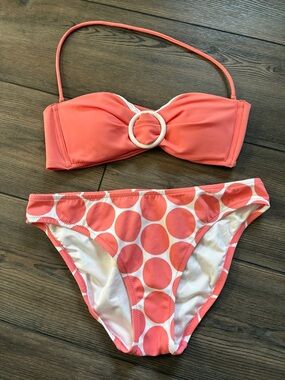 Victoria's Secret Coral and White Polka Dot Bandeau Bikini